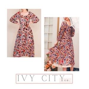 Ivy City Co Floral Midi Dress - Red and Blue